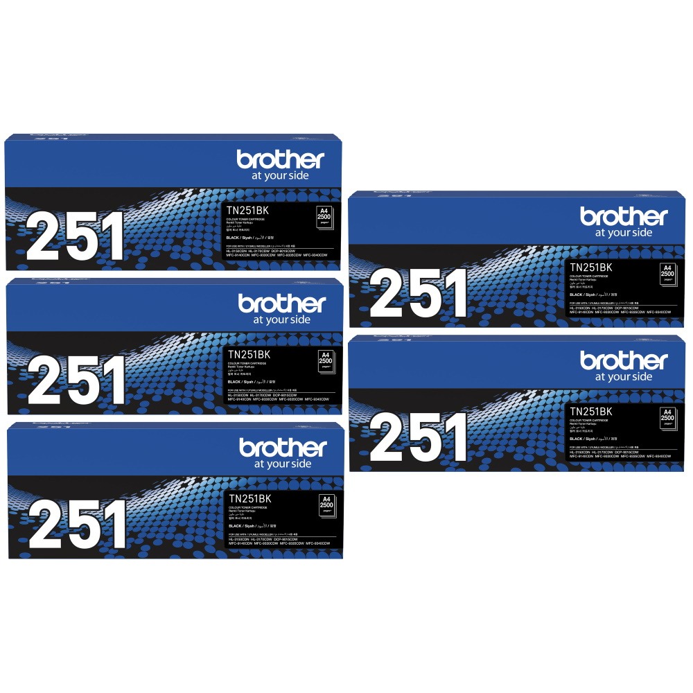 Genuine Brother TN-251BK Black Toner 5 PACK